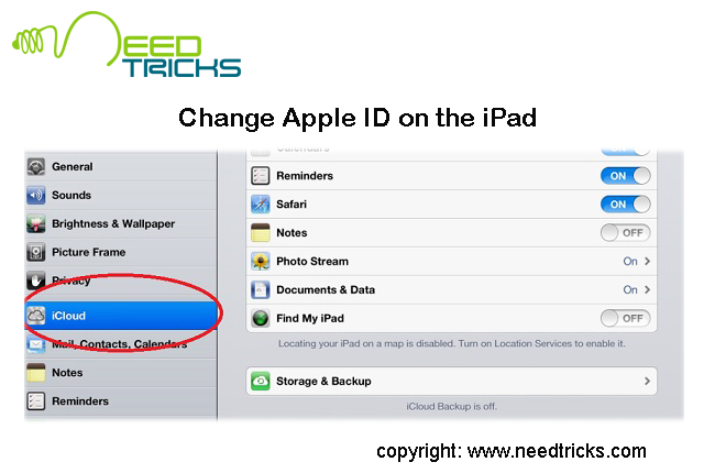Change Apple ID on the iPad